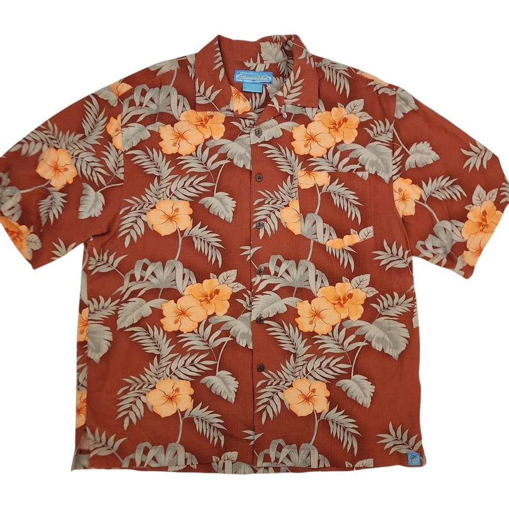 Silk‎ Hawaiian Short Sleeve Shirt L Bermuda Bay Tropical Cruise Resort Vacation